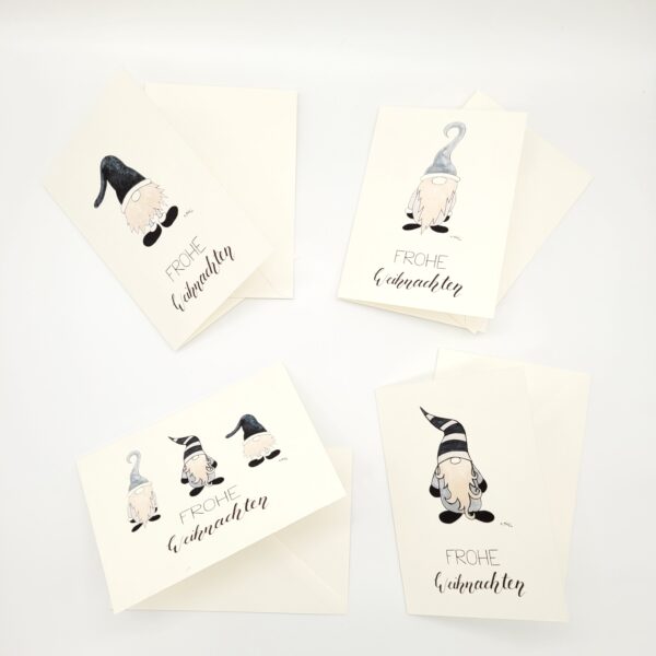 Grußkarten / Postkarten "Weihnachts-Wichtel" grau