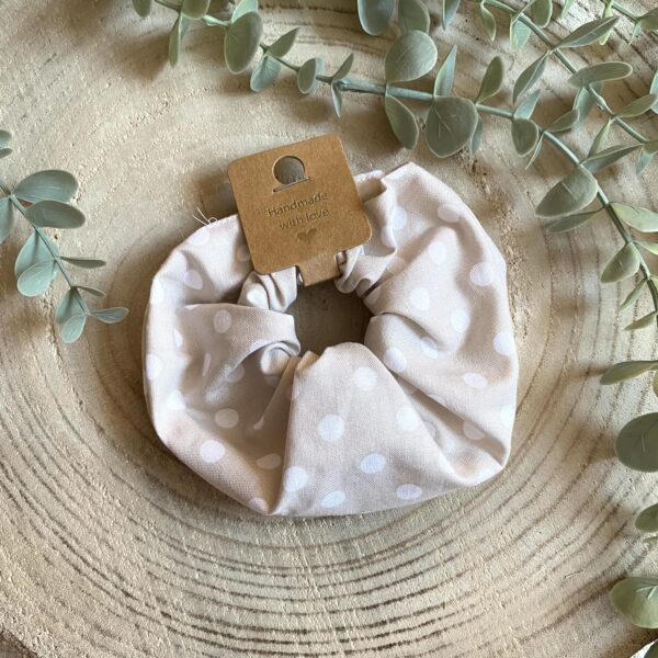 Scrunchie XL Haargummi "Polkadot" beige/weiß