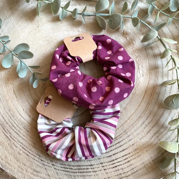 Scrunchie Haargummi Set "Retro" lila Polkadot & Streifen