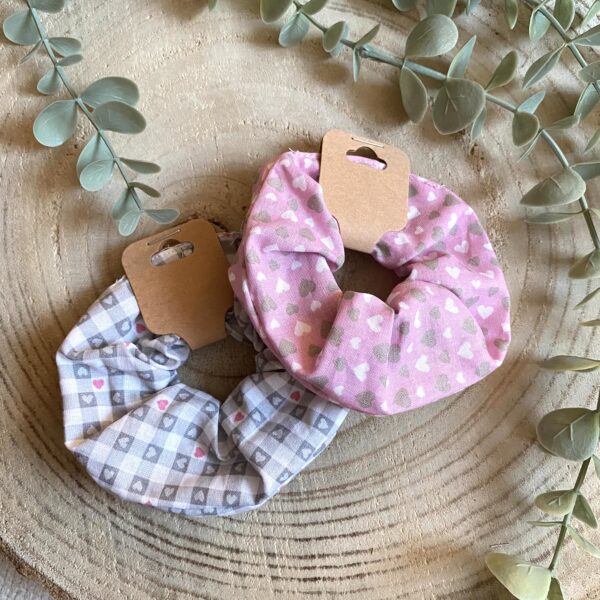 Scrunchie Haargummi Set "Herzchen" rosa & grau