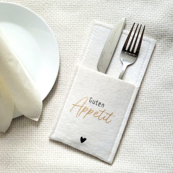 Filz-Bestecktasche mit Spruch "Guten Appetit"