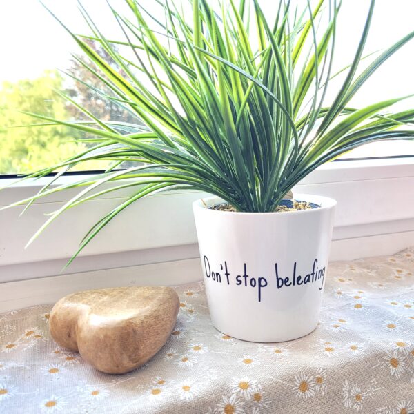 Blumentopf / Übertopf mit Spruch "Don't stop beleafing"