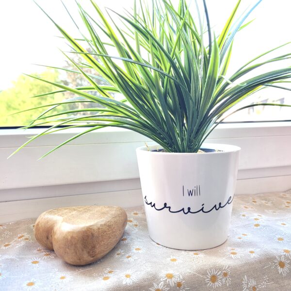 Blumentopf / Übertopf mit Spruch "I will survive"