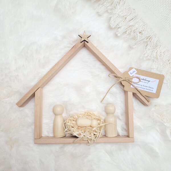 Minimalistische Weihnachtskrippe aus Holz mit Peg Doll | Krippe aus Buche / Eiche | Skandinavische Deko | Boho Deko | Weihnachtsgeschenk