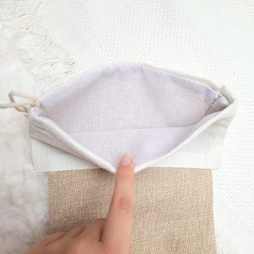 Beutel aus Jute und cremeweißem Stoff mit Kordelzug