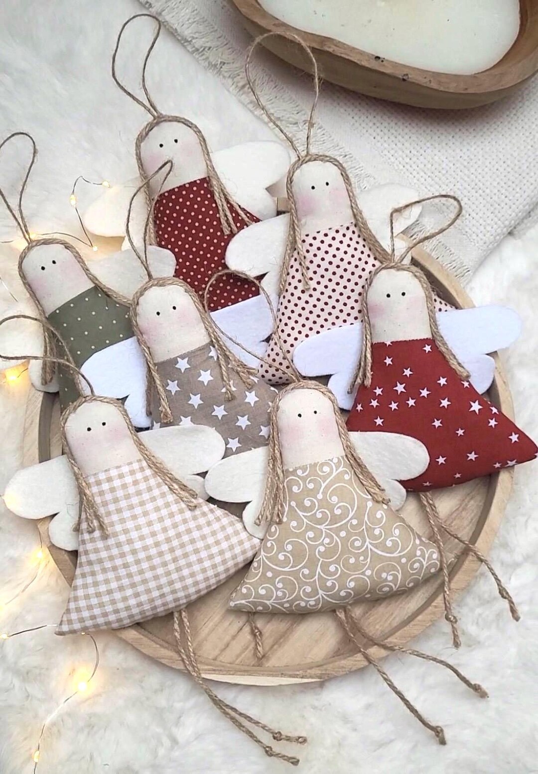 Weihnachtsengel Landhausstil – Sammlung von sieben Stoffengeln in verschiedenen Mustern
