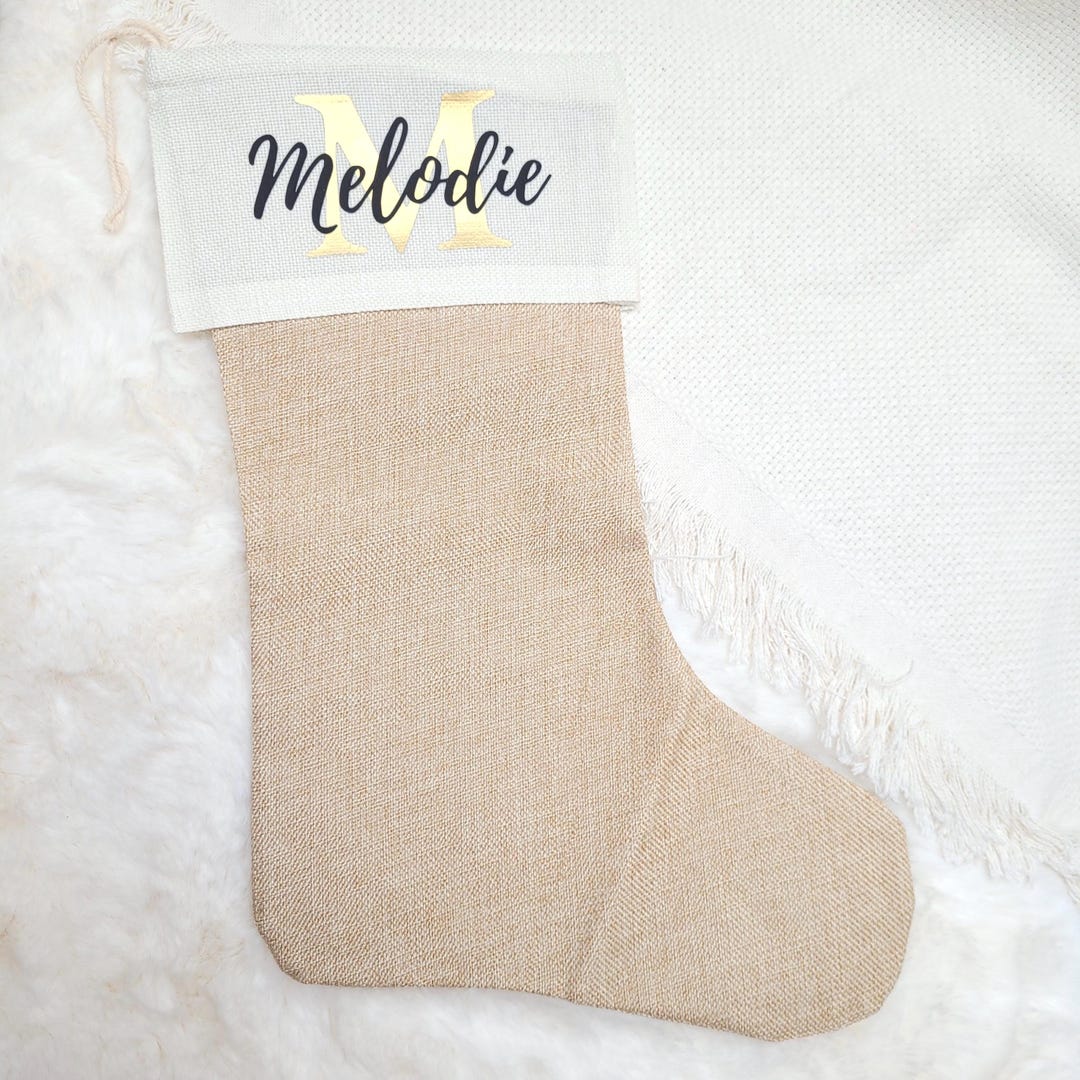 Nikolausstiefel aus Jute mit Namen und Buchstabe in Gelbgold