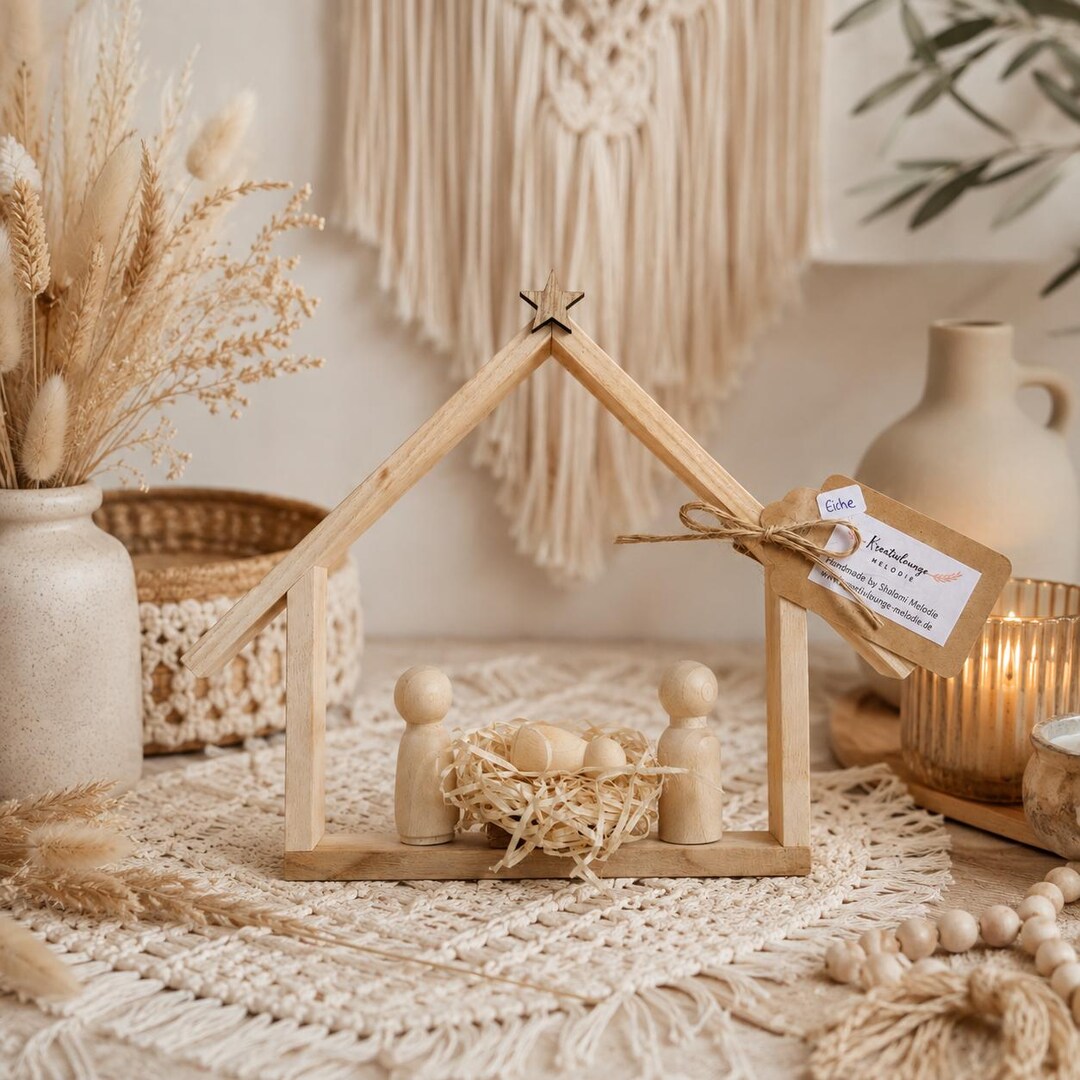 Minimalistische Weihnachtskrippe aus Holz – Bild 6
