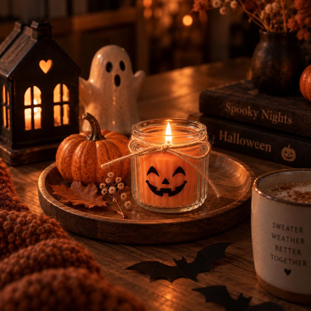 Cozy Herbstdeko mit Kerze im Glas