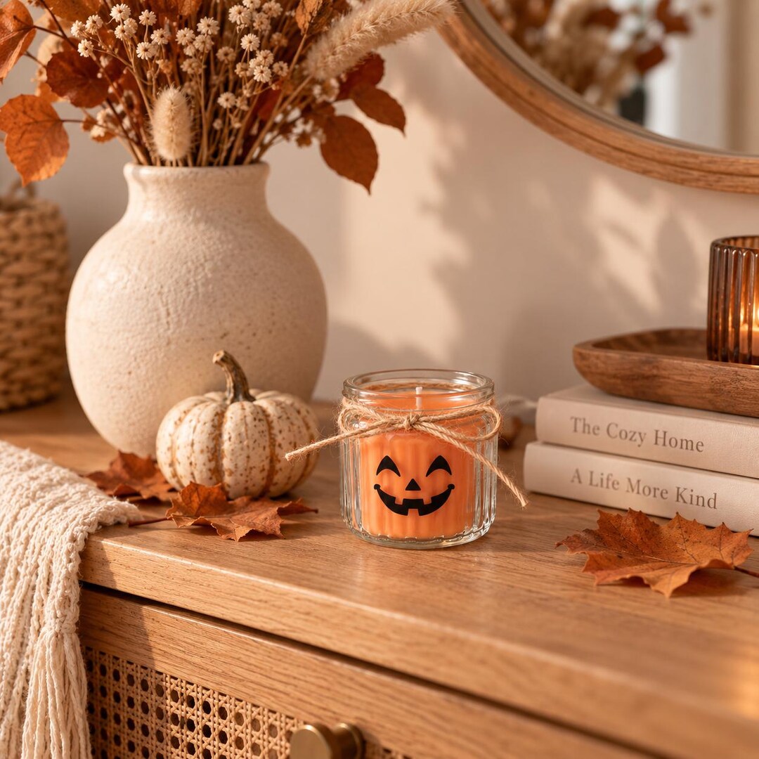 Einzelne Halloween Kerze im Glas