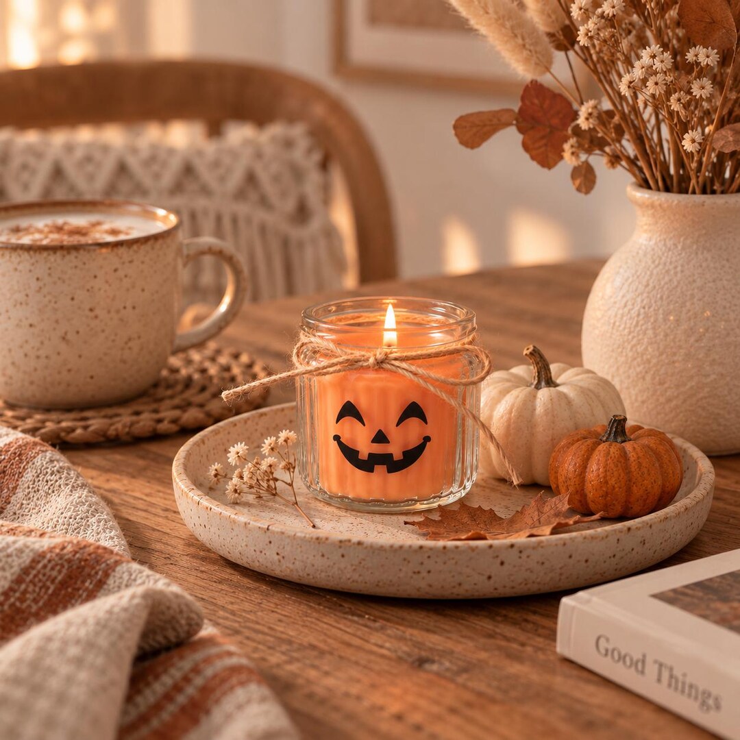 Kürbis Kerze als kleines Herbst Geschenk