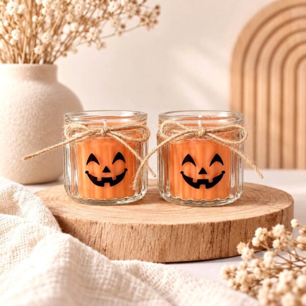 Halloween Kerze im Glas mit Kürbisgesicht