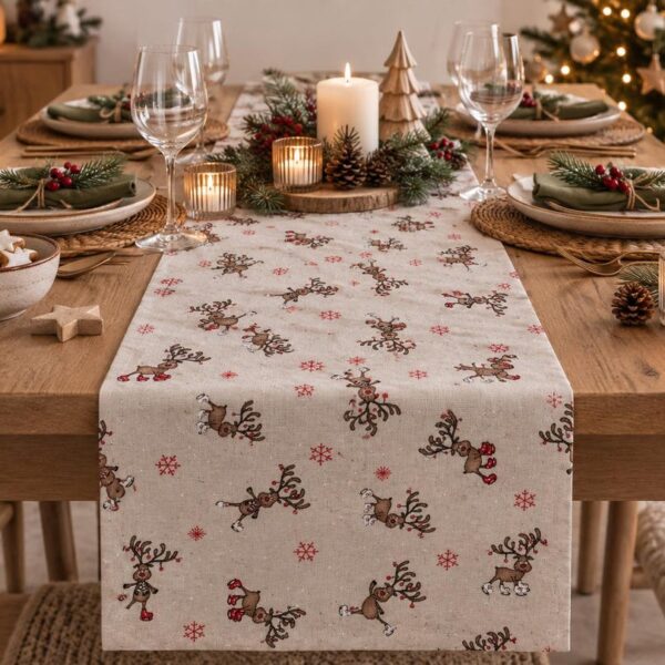 Weihnachtlicher Tischläufer mit Rentieren 40x140 cm im Landhausstil | skandi Tischdenko Weihnachten | rustikale Weihnachtsdeko Boho