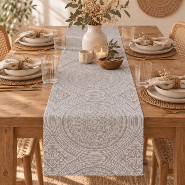 Boho Tischläufer beige mit Mandalas 40x140cm