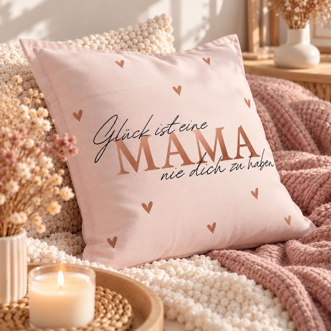 Rosa Kissenhülle „Glück ist eine Mama wie dich zu haben“