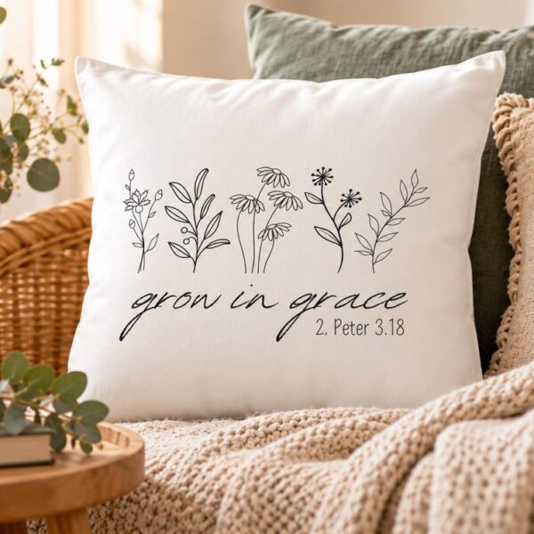 Christlicher Kissenbezug grow in grace mit Wildblumen