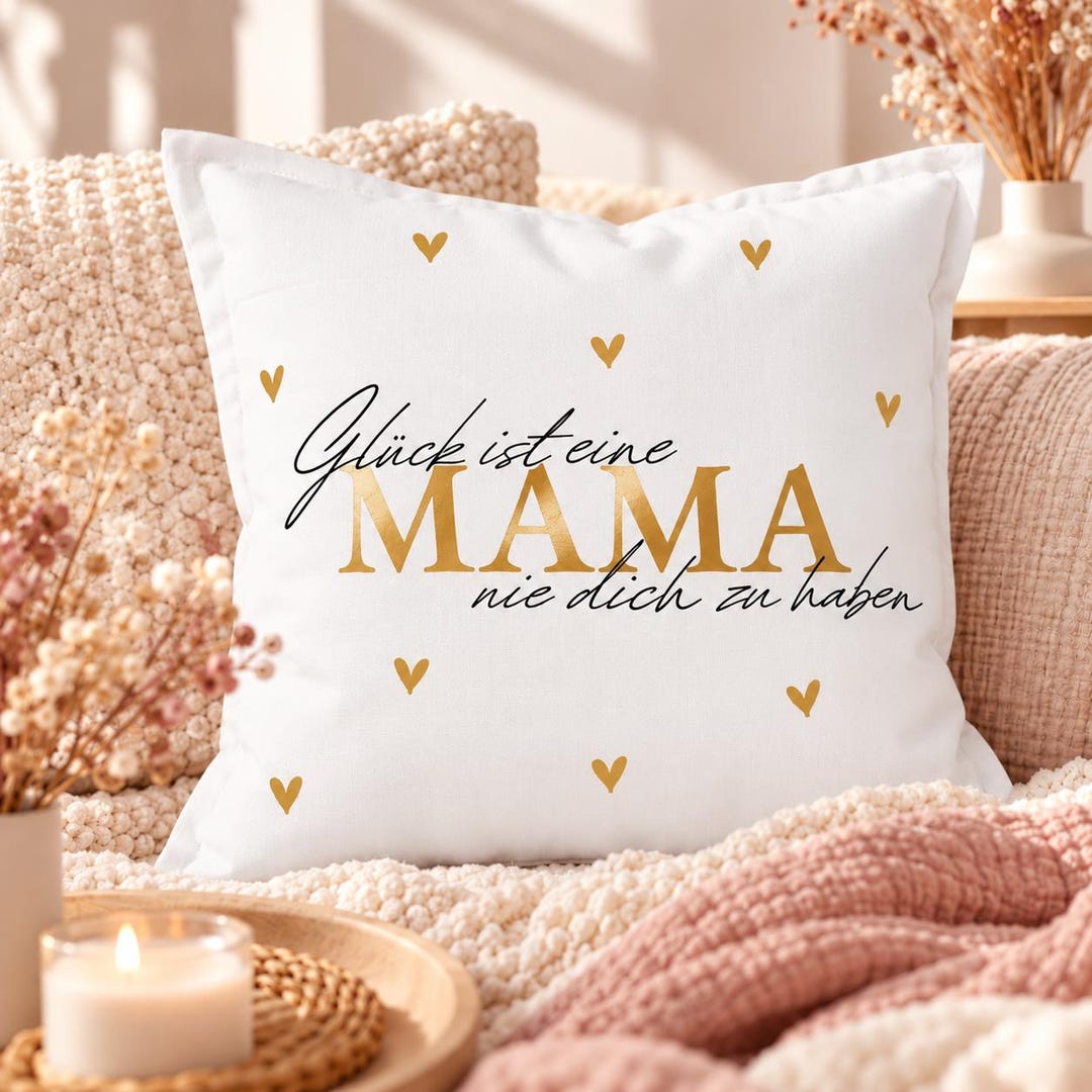 Kissenbezug „Glück ist eine Mama wie dich zu haben“ – Gelbgold